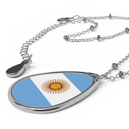 Argentina Flag Oval Necklace | Argentine Pride Patriotic Jewelry | Rep Ya Flag