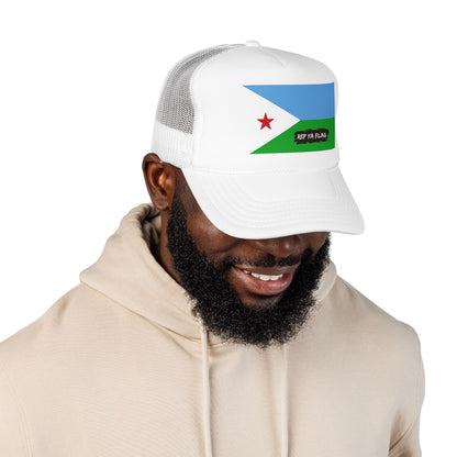 Djibouti Flag Foam Trucker Hat | Djiboutian Pride Snapback Cap | Rep Ya Flag
