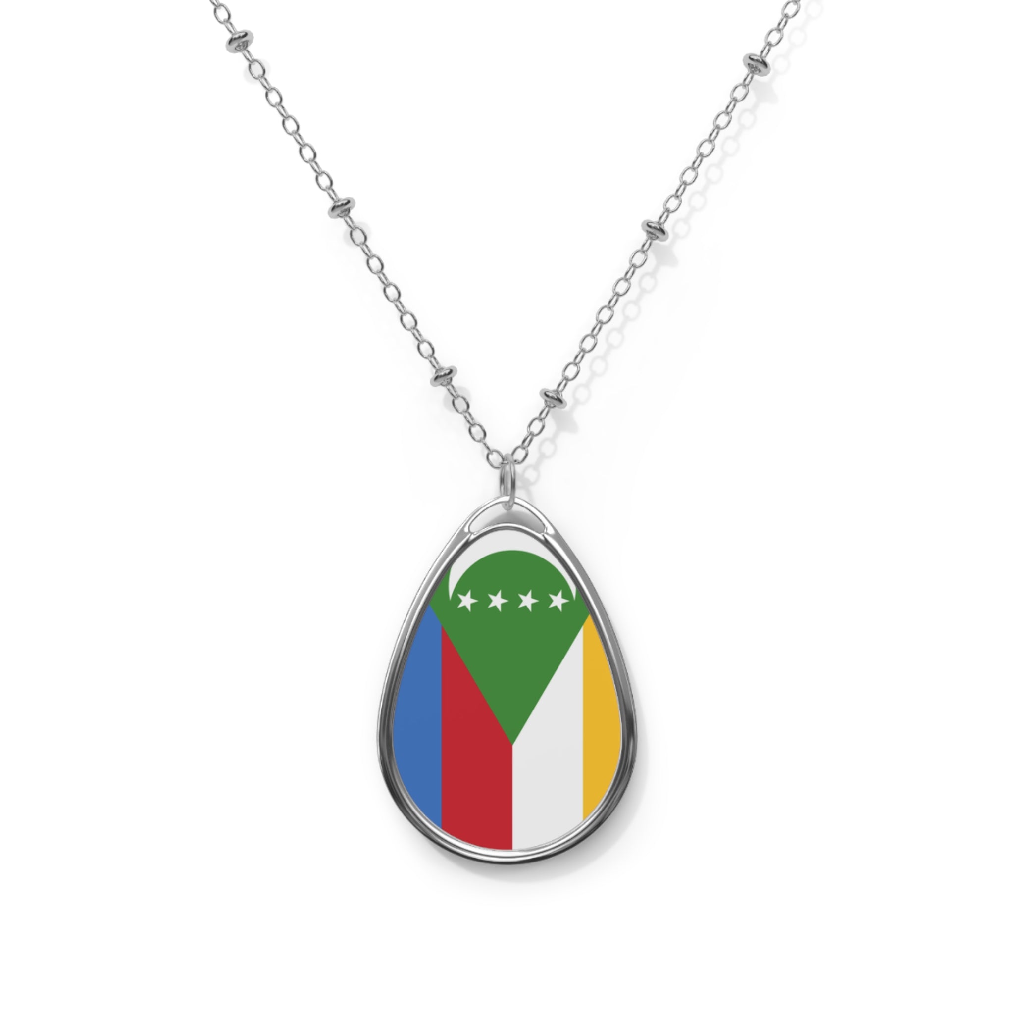 Comoros Flag Oval Necklace | Comorian Heritage Pendant | Rep Ya Flag