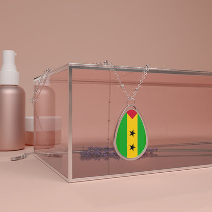 São Tomé and Príncipe Flag Oval Necklace | São Toméan Heritage Pendant | Rep Ya Flag