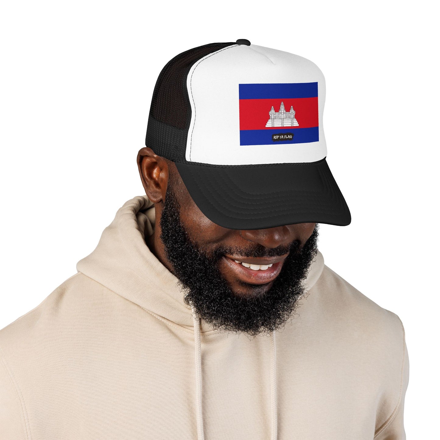 Cambodia Flag Foam Trucker Hat | Cambodian Pride Snapback Cap | Rep Ya Flag