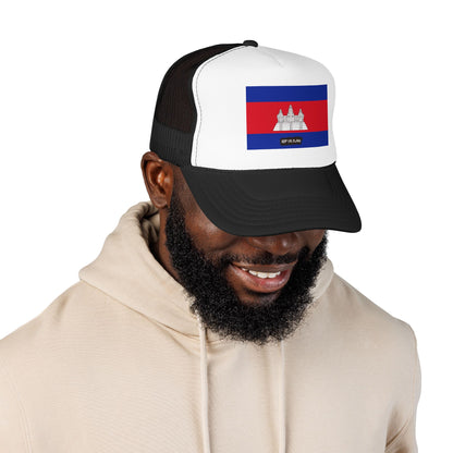 Cambodia Flag Foam Trucker Hat | Cambodian Pride Snapback Cap | Rep Ya Flag