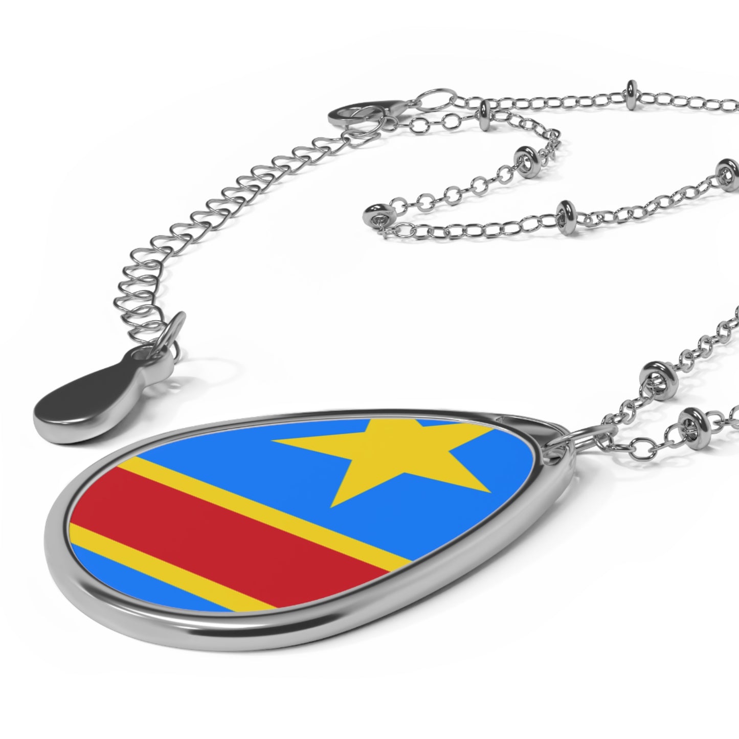 Democratic Republic of the Congo Flag Oval Necklace | Congolese Heritage Pendant | Rep Ya Flag
