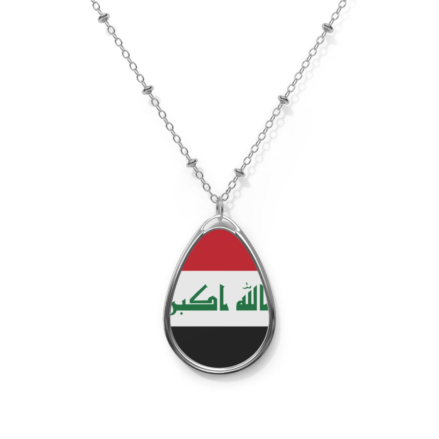 Iraq Flag Oval Necklace | Iraqi Heritage Pendant | Rep Ya Flag