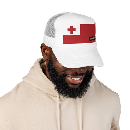 Tonga Flag Foam Trucker Hat | Rep Ya Flag design