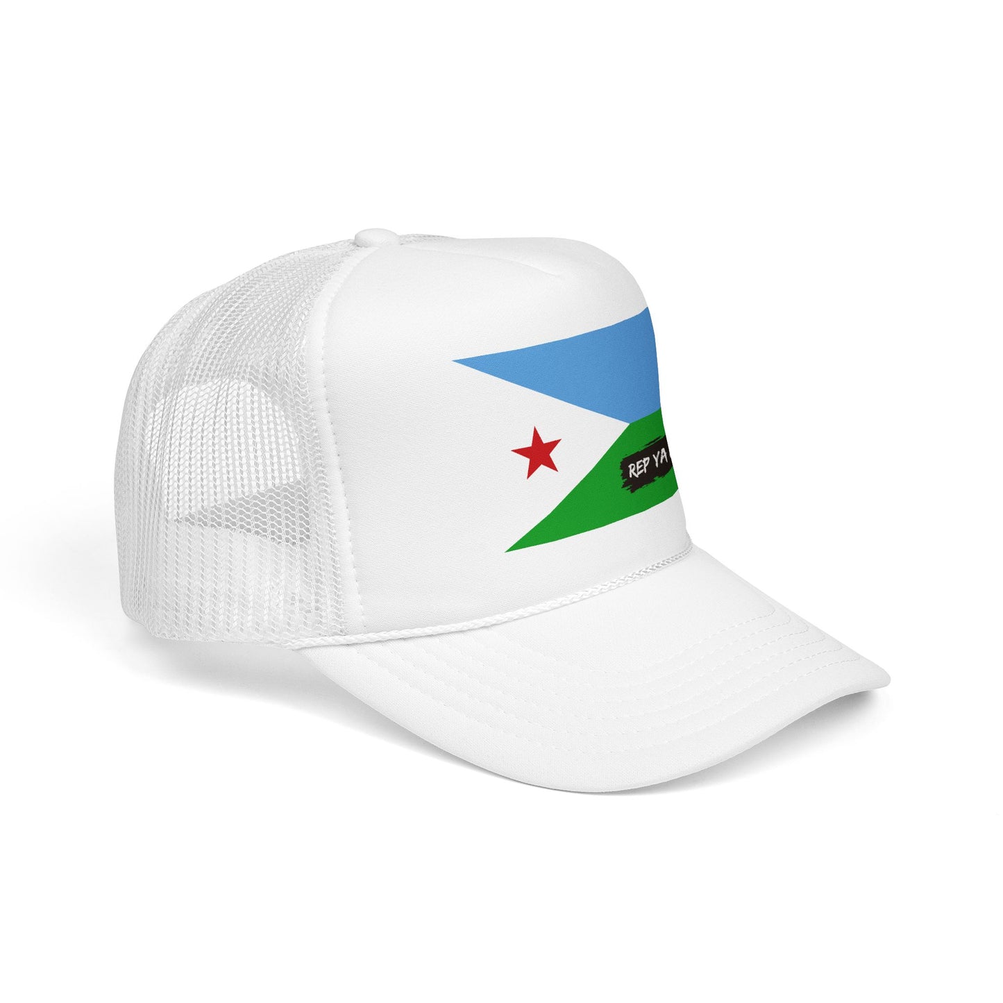 Djibouti Flag Foam Trucker Hat | Djiboutian Pride Snapback Cap | Rep Ya Flag
