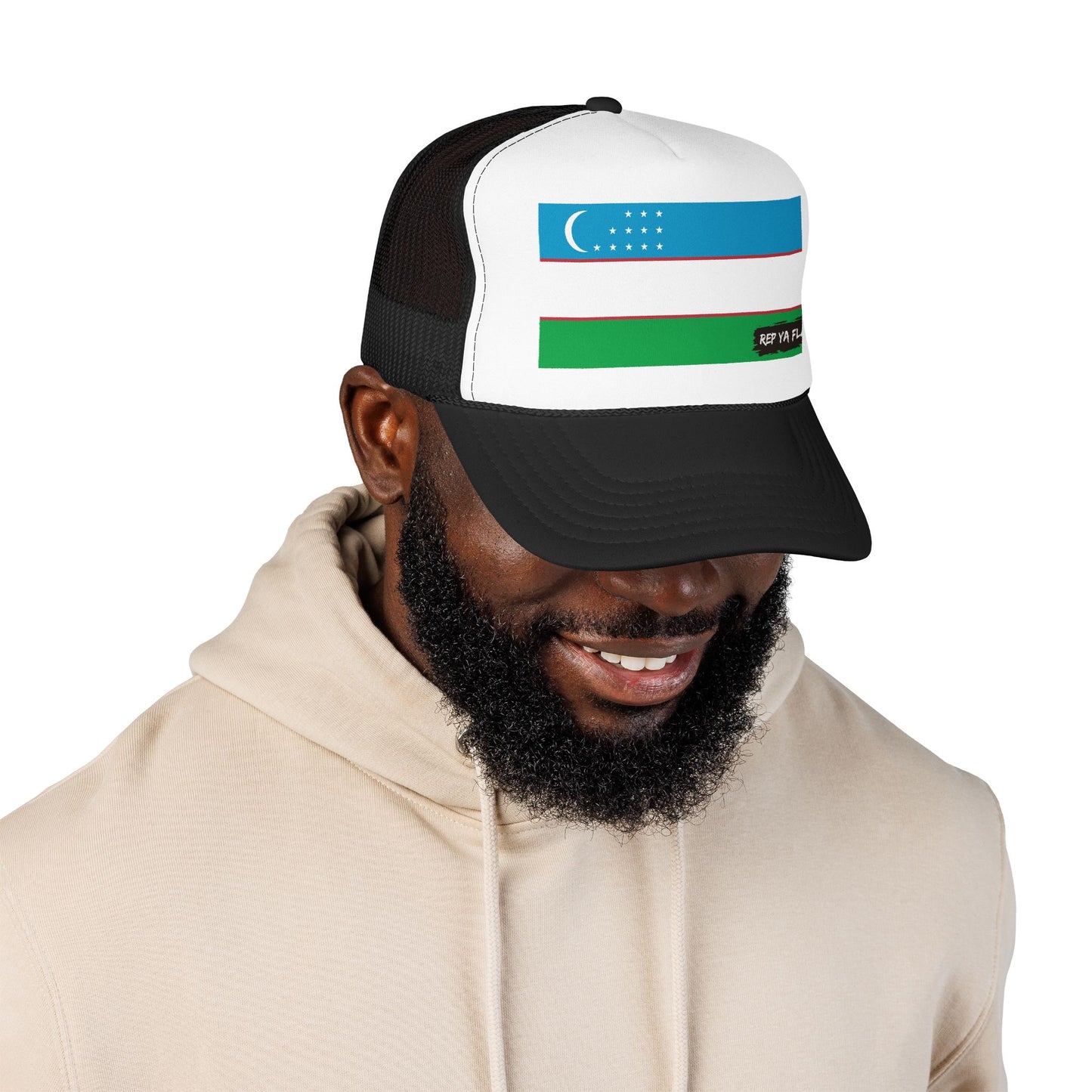 Uzbekistan Flag Foam Trucker Hat | Rep Ya Flag design