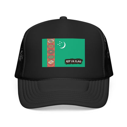 Turkmenistan Flag Foam Trucker Hat | Rep Ya Flag design
