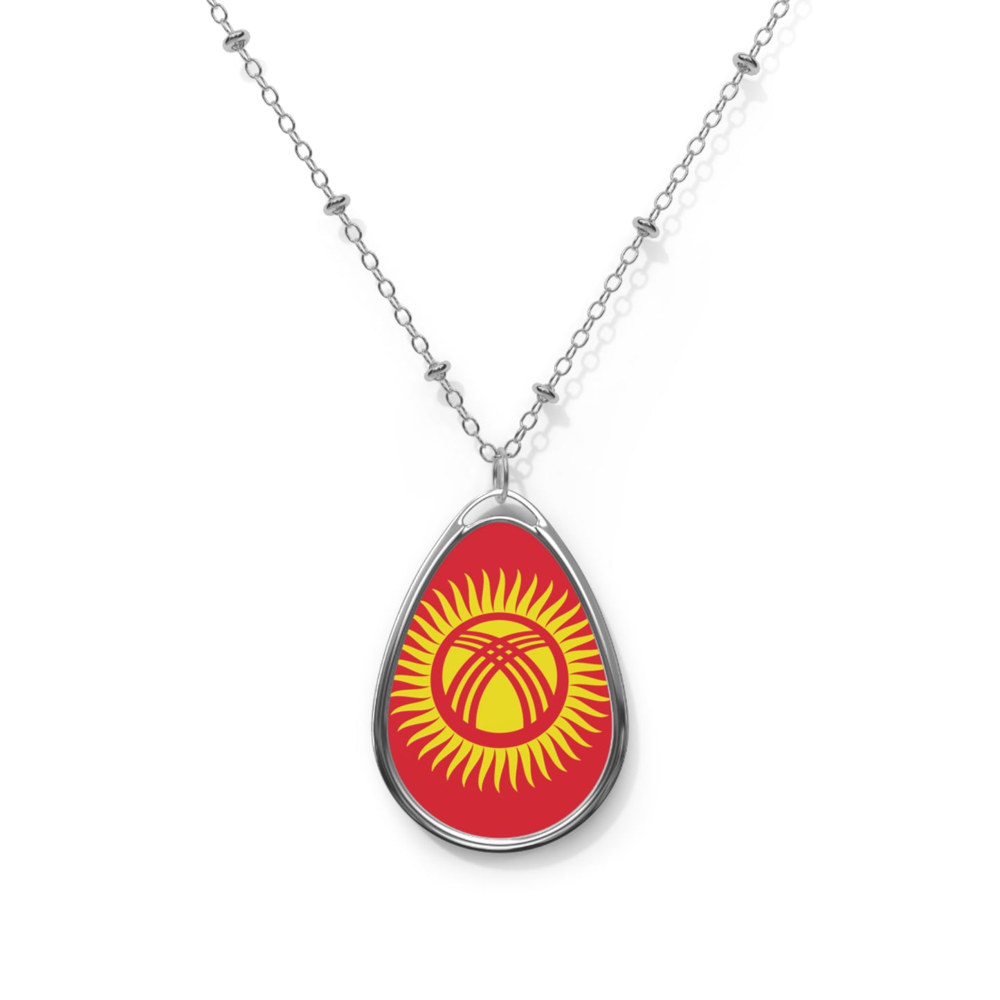 Kyrgyzstan Flag Oval Necklace | Kyrgyz Heritage Pendant | Rep Ya Flag