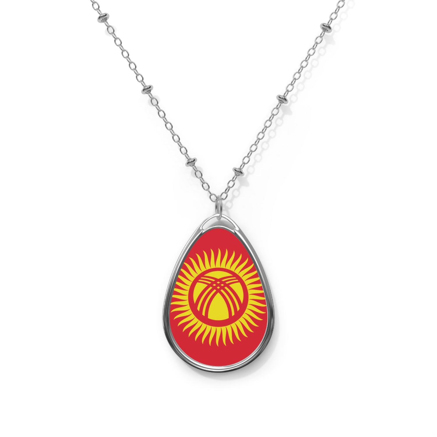 Kyrgyzstan Flag Oval Necklace | Kyrgyz Heritage Pendant | Rep Ya Flag