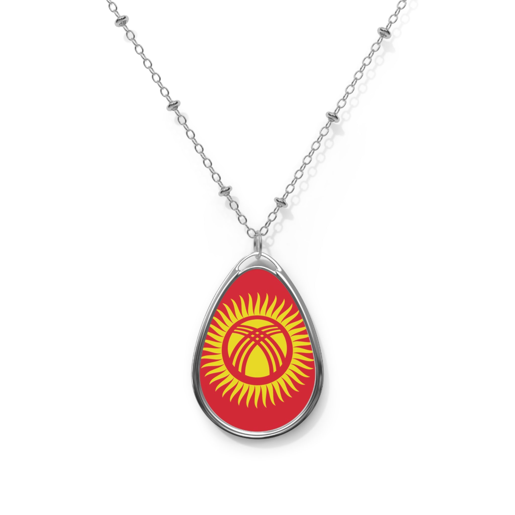 Kyrgyzstan Flag Oval Necklace | Kyrgyz Heritage Pendant | Rep Ya Flag