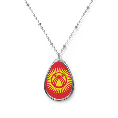 Kyrgyzstan Flag Oval Necklace | Kyrgyz Heritage Pendant | Rep Ya Flag