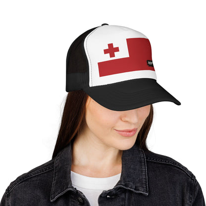 Tonga Flag Foam Trucker Hat | Rep Ya Flag design