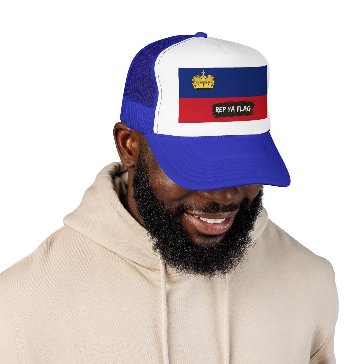 Liechtenstein Flag Foam Trucker Hat | Liechtensteiner Pride Snapback Cap | Rep Ya Flag