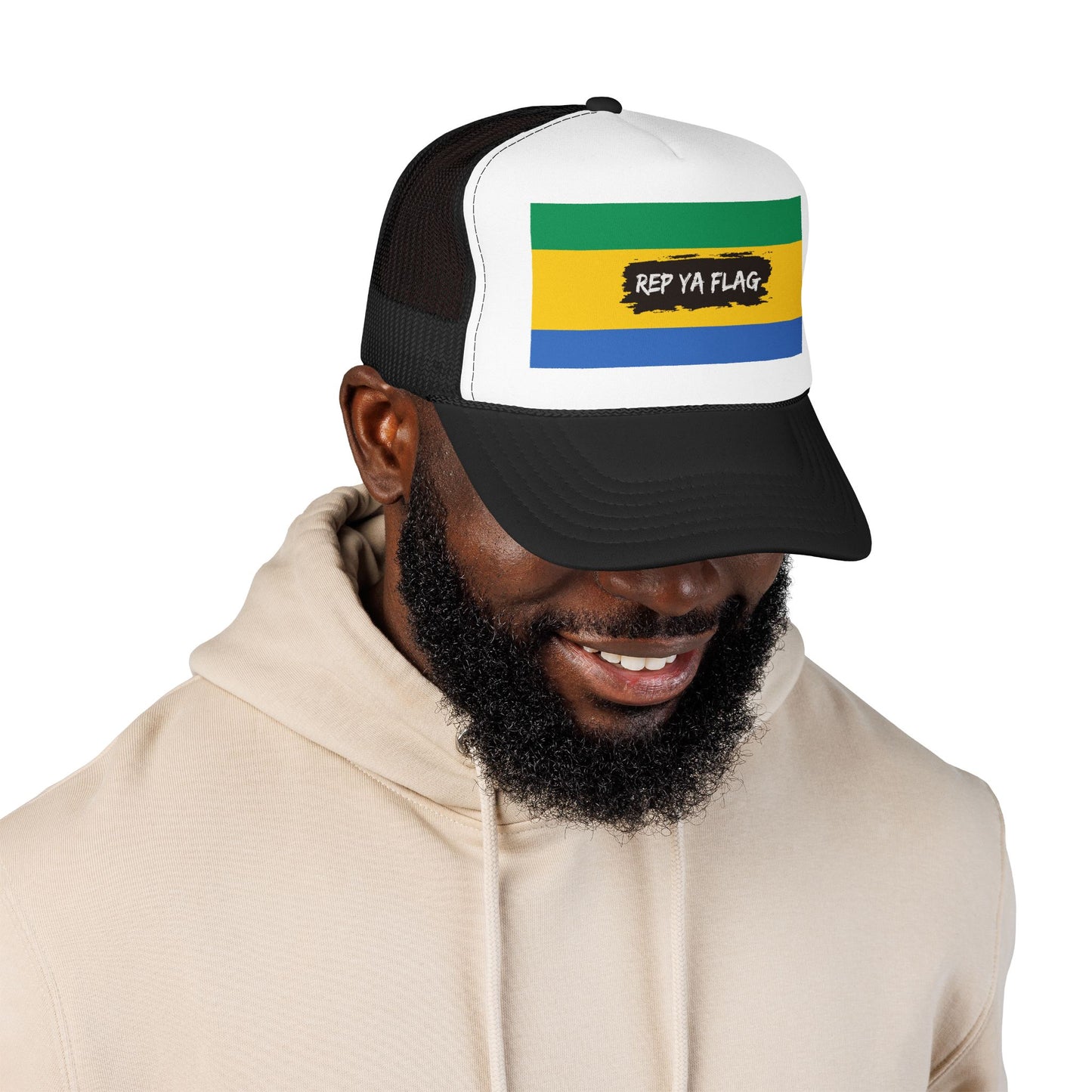 Gabon Flag Foam Trucker Hat | Gabonese Pride Snapback Cap | Rep Ya Flag
