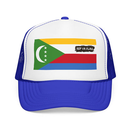 Comoros Flag Foam Trucker Hat | Comorian Pride Snapback Cap | Rep Ya Flag