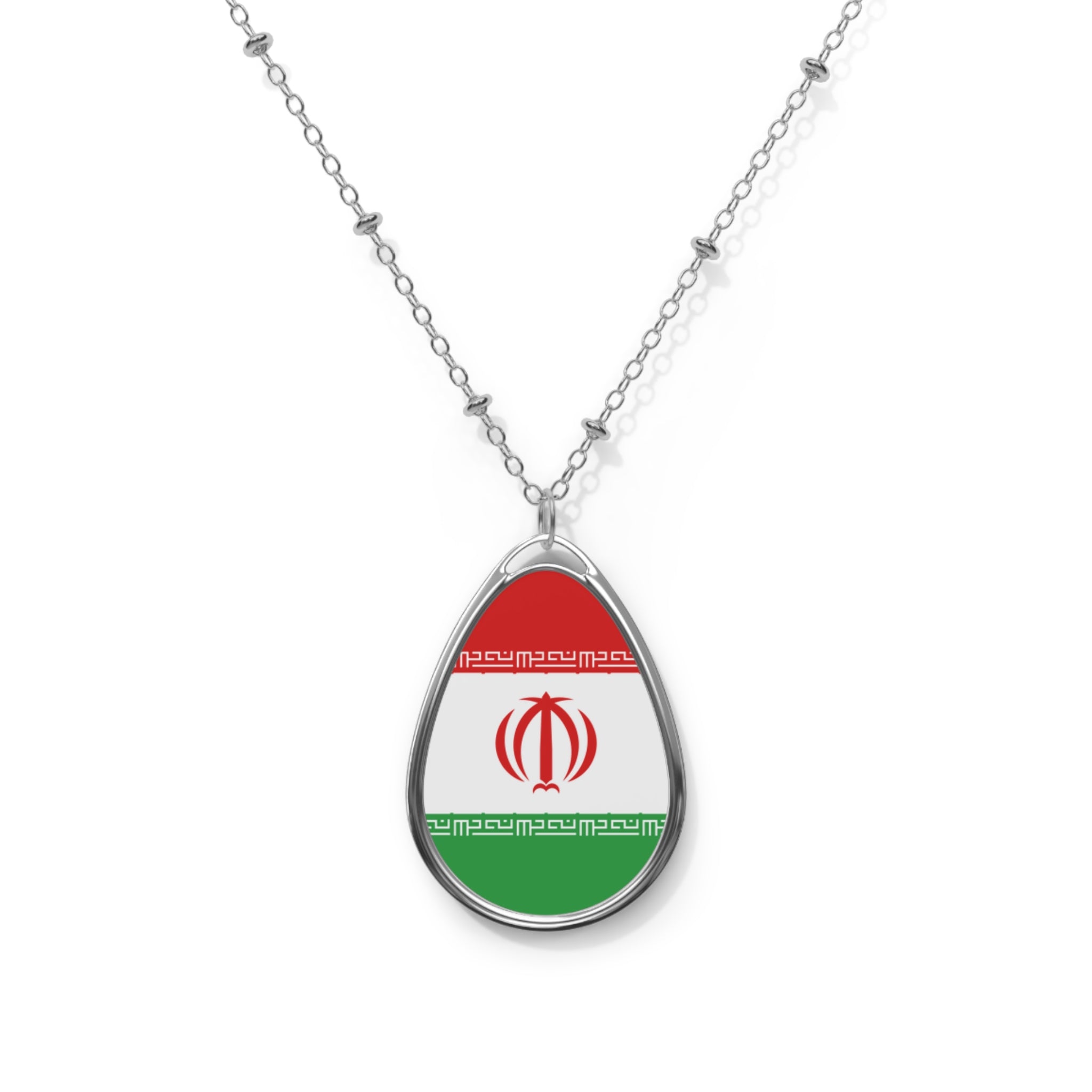 Iran Flag Oval Necklace | Iranian Heritage Pendant | Rep Ya Flag