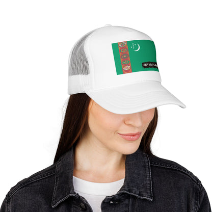 Turkmenistan Flag Foam Trucker Hat | Rep Ya Flag design