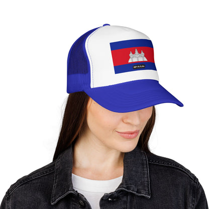Cambodia Flag Foam Trucker Hat | Cambodian Pride Snapback Cap | Rep Ya Flag