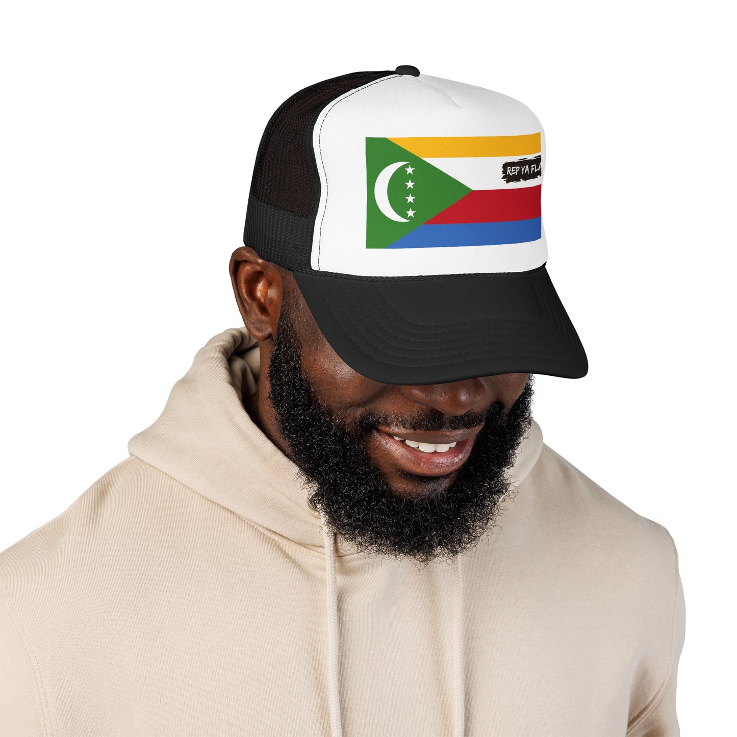 Comoros Flag Foam Trucker Hat | Comorian Pride Snapback Cap | Rep Ya Flag