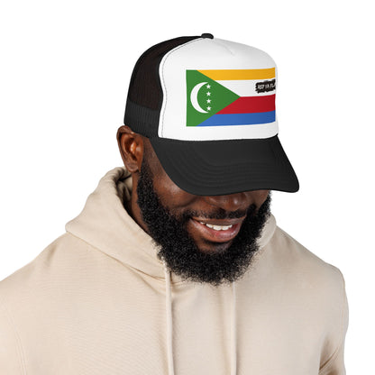 Comoros Flag Foam Trucker Hat | Comorian Pride Snapback Cap | Rep Ya Flag