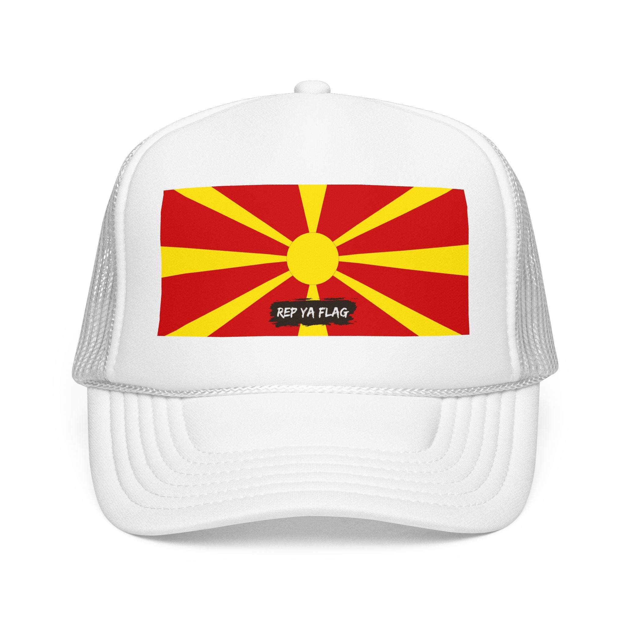 North Macedonia Flag Foam Trucker Hat | Macedonian Pride Snapback Cap | Rep Ya Flag
