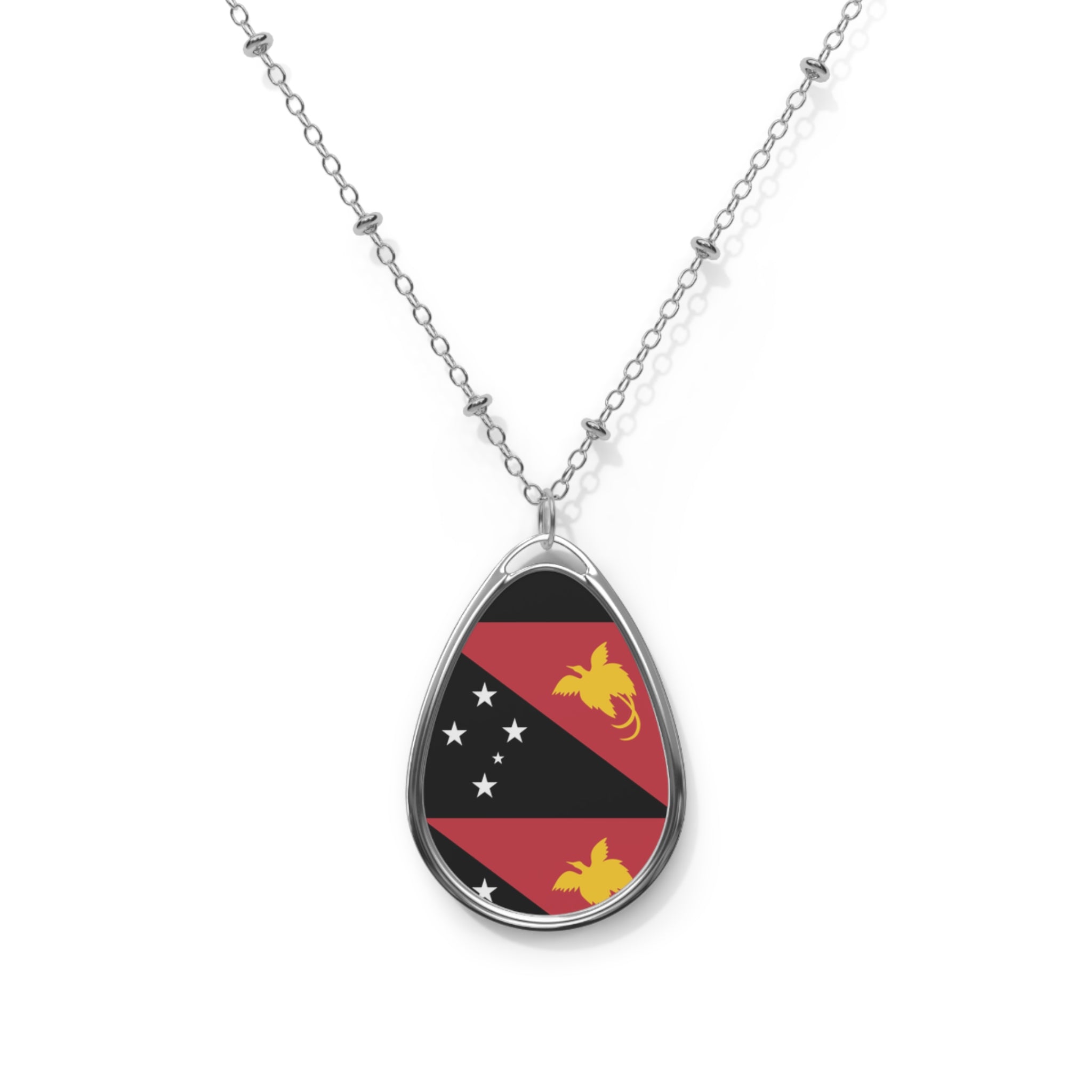 Papua New Guinea Flag Oval Necklace | Papua New Guinean Heritage Pendant | Rep Ya Flag