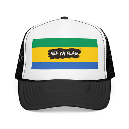 Gabon Flag Foam Trucker Hat | Gabonese Pride Snapback Cap | Rep Ya Flag