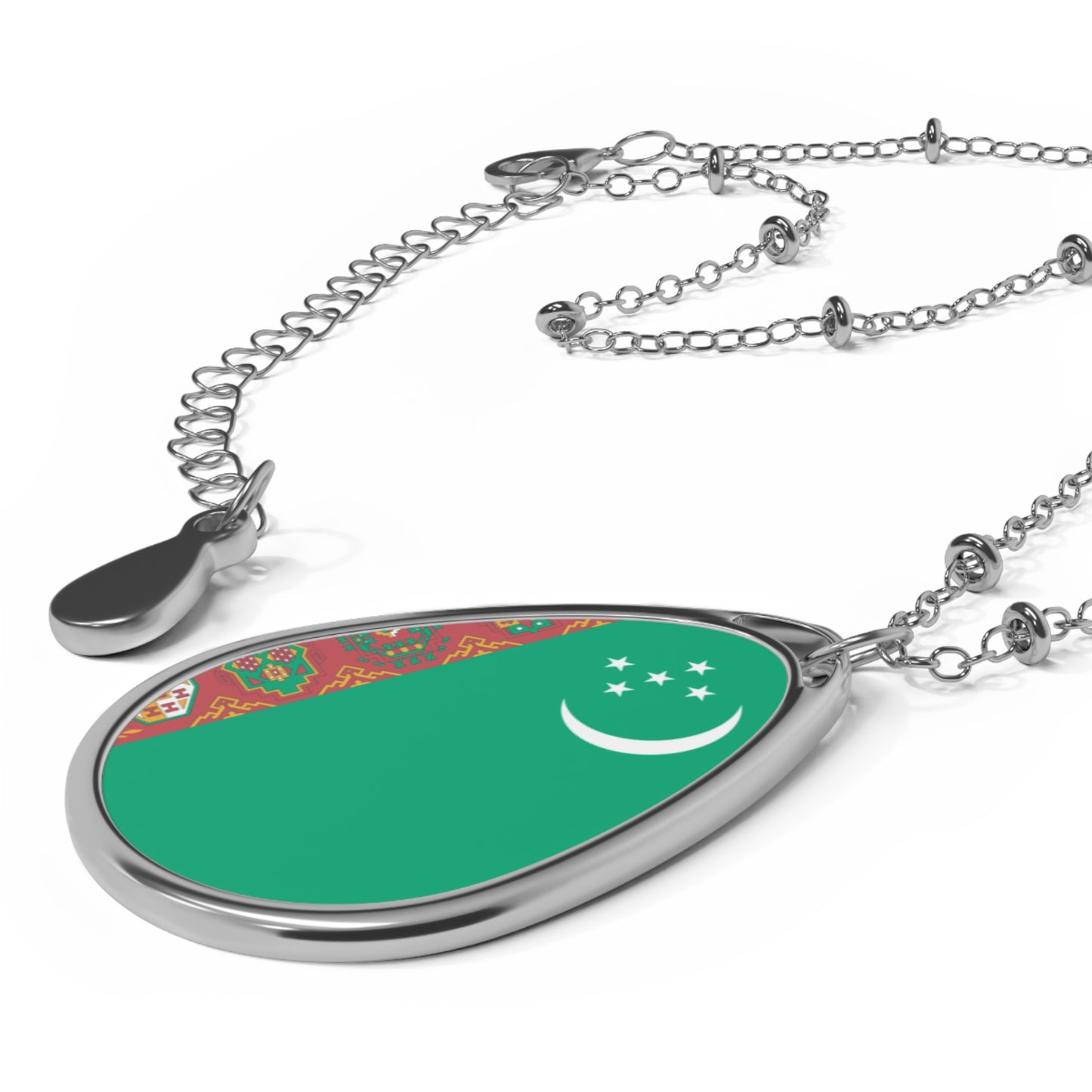 Turkmenistan Flag Oval Necklace