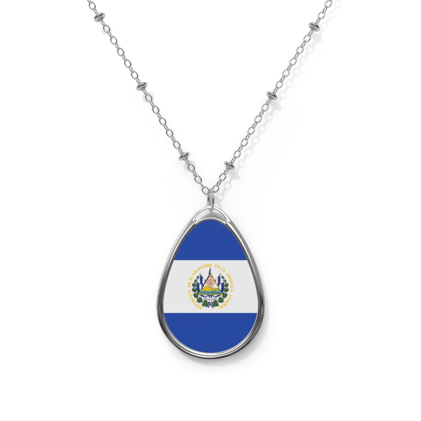 El Salvador Flag Oval Necklace | Salvadoran Heritage Pendant | Rep Ya Flag