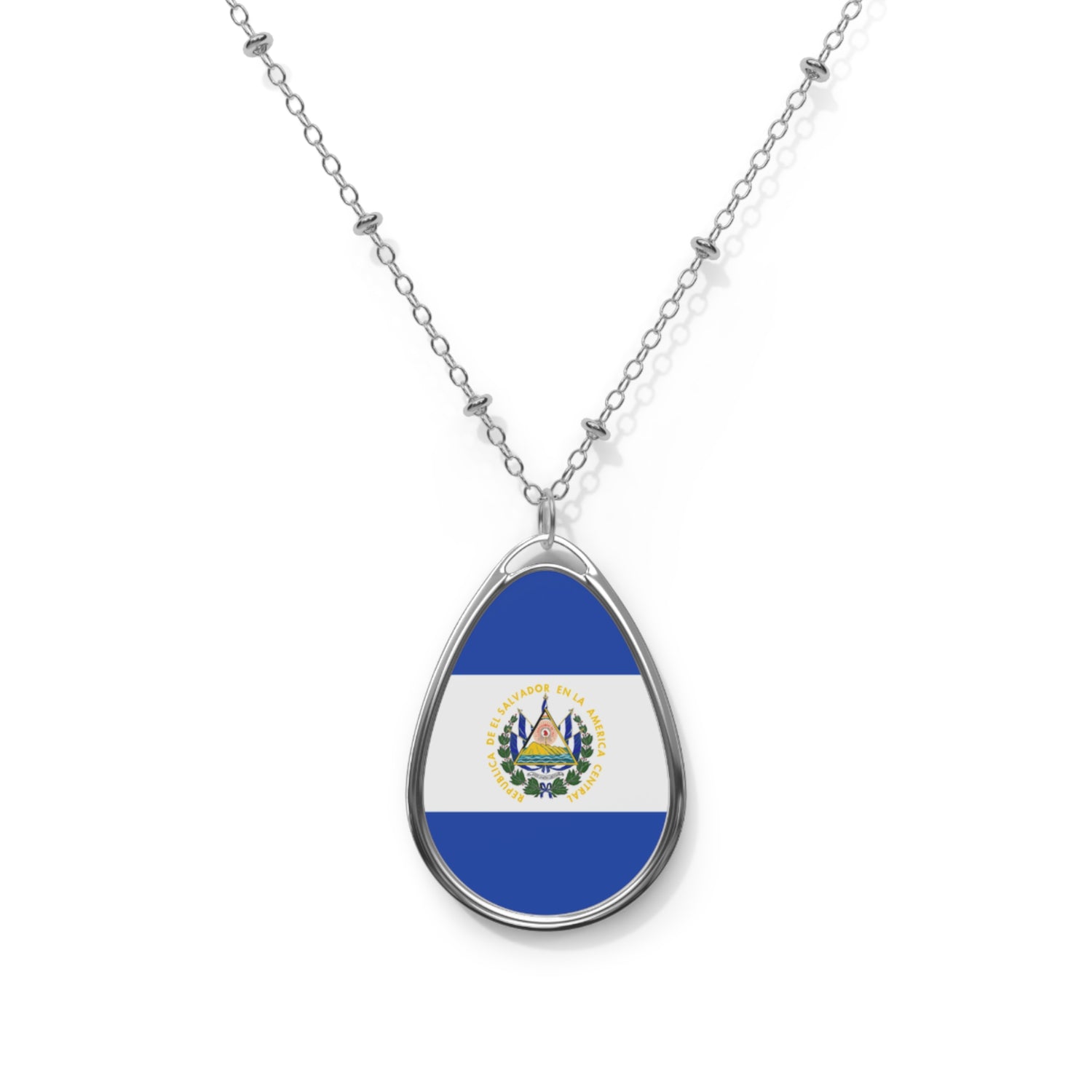 El Salvador Flag Oval Necklace | Salvadoran Heritage Pendant | Rep Ya Flag