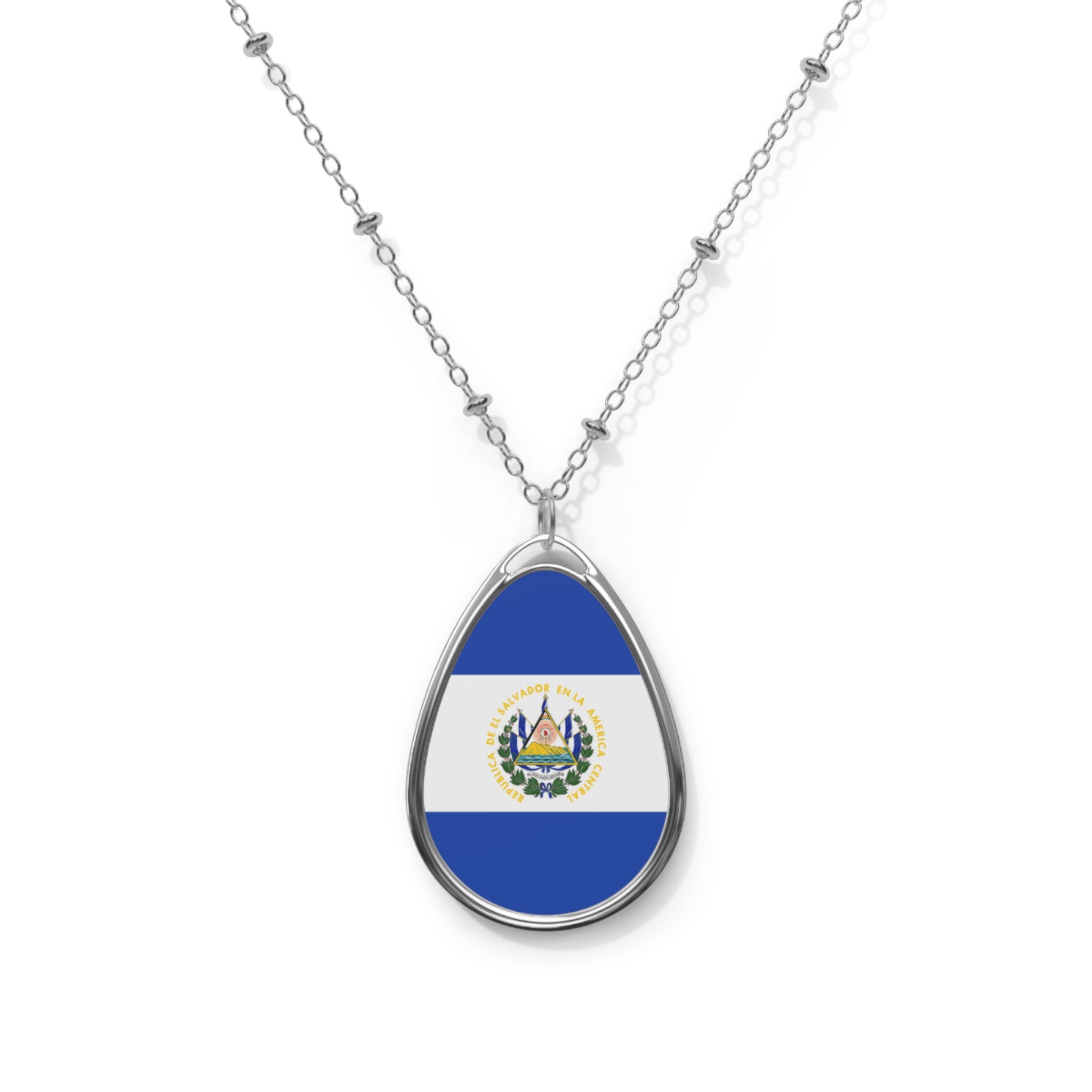 El Salvador Flag Oval Necklace | Salvadoran Heritage Pendant | Rep Ya Flag