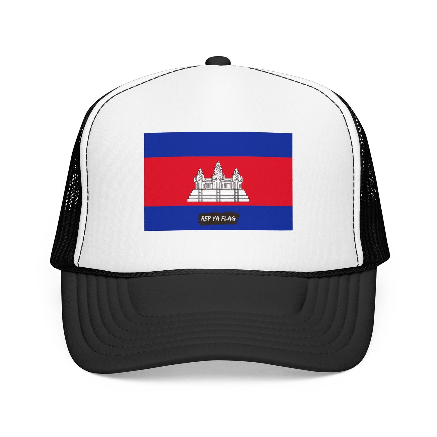 Cambodia Flag Foam Trucker Hat | Cambodian Pride Snapback Cap | Rep Ya Flag
