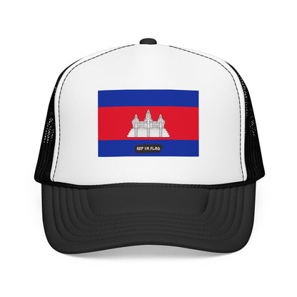 Cambodia Flag Foam Trucker Hat | Cambodian Pride Snapback Cap | Rep Ya Flag