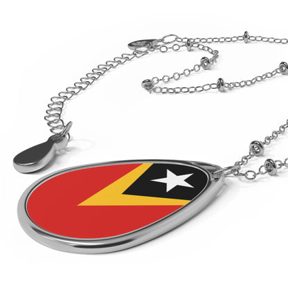 Timor Leste Flag Oval Necklace