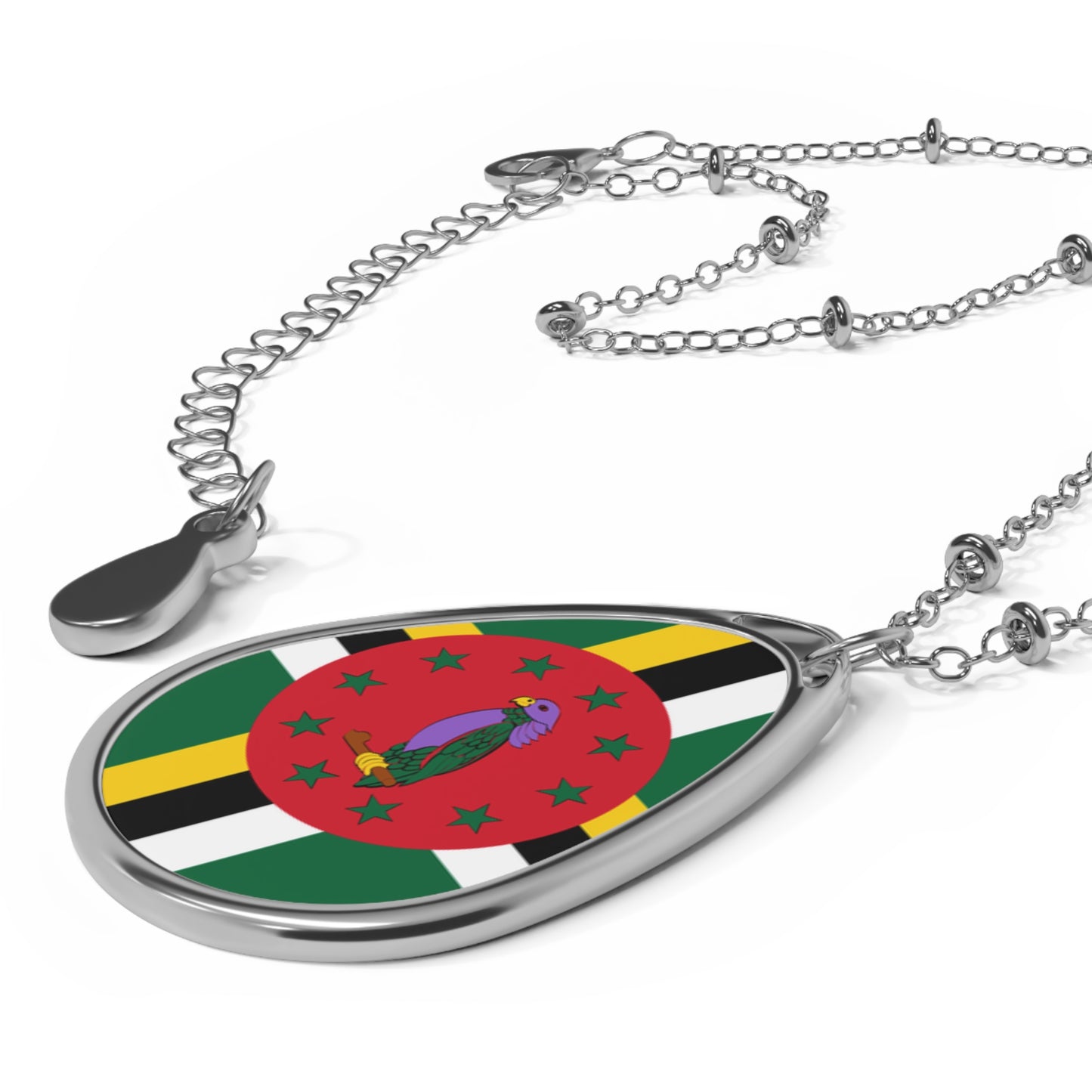 Dominica Flag Oval Necklace | Dominican Heritage Pendant | Rep Ya Flag
