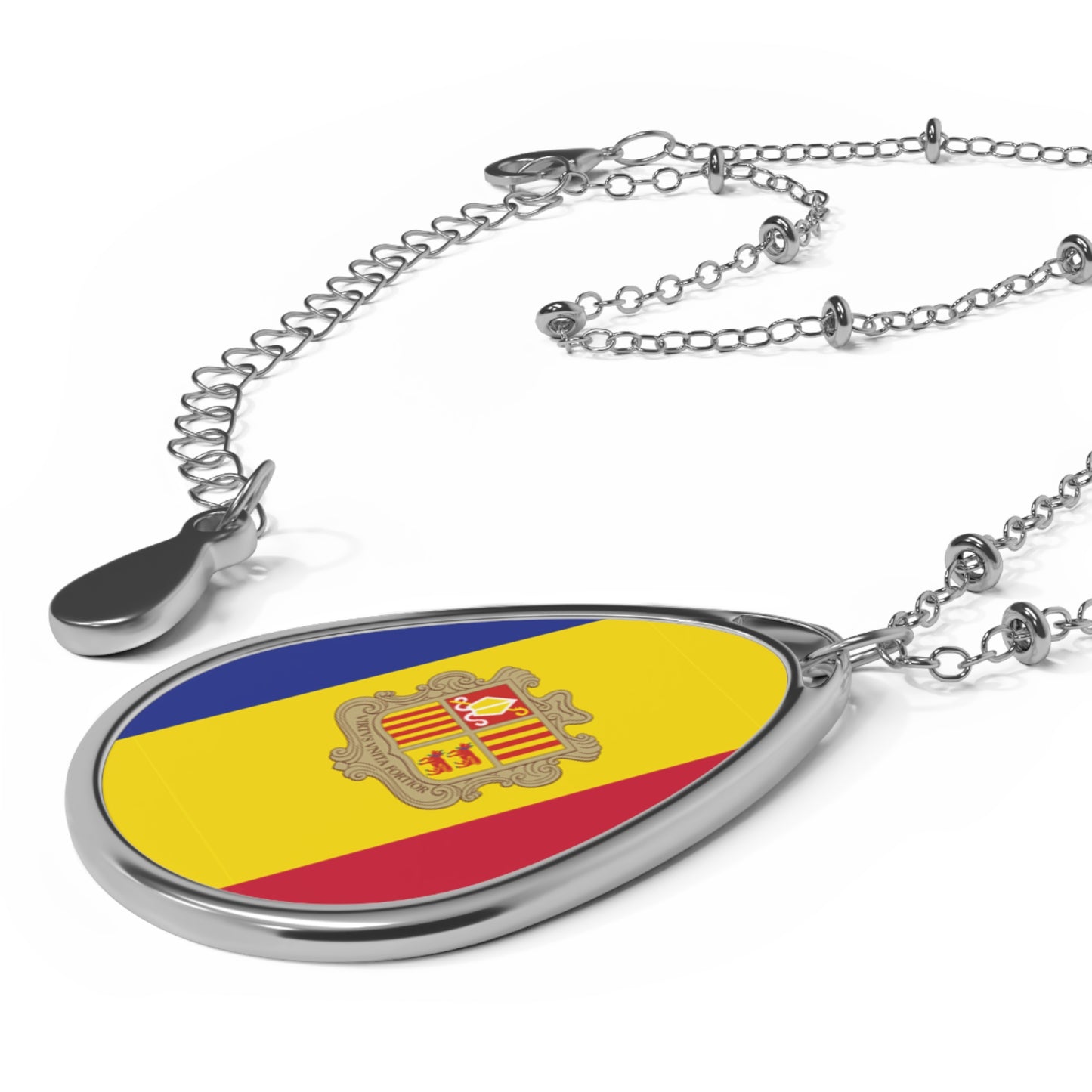 Andorra Flag Oval Necklace | Andorran Pride Patriotic Jewelry | Rep Ya Flag