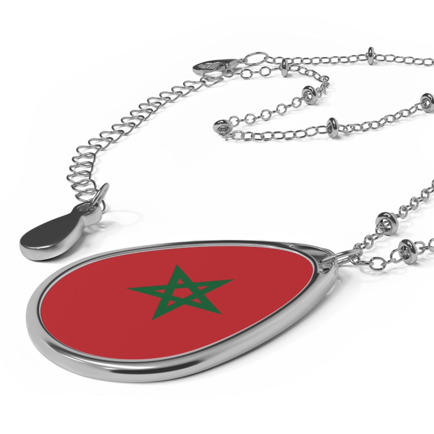 Morocco Flag Oval Necklace | Moroccan Heritage Pendant | Rep Ya Flag