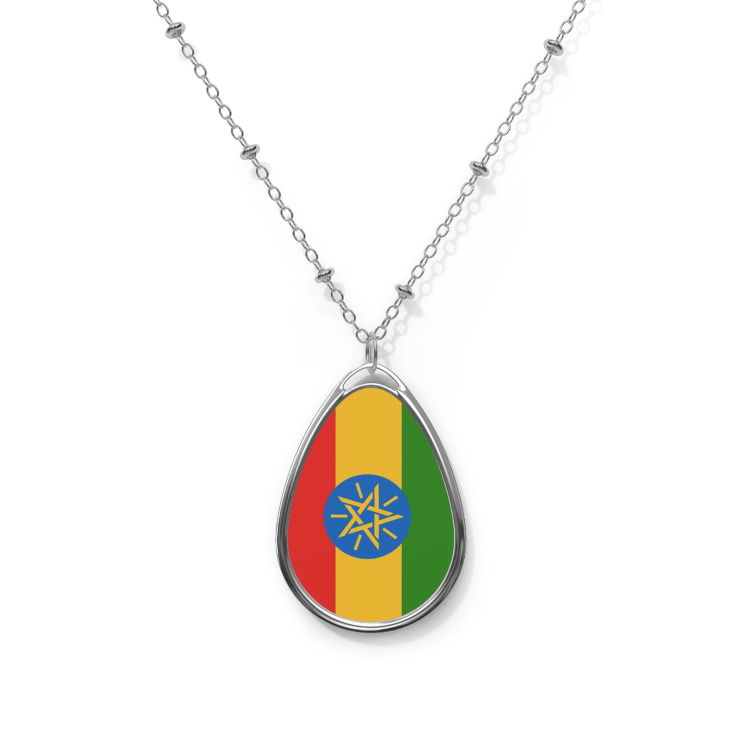 Ethiopia Flag Oval Necklace | Ethiopian Heritage Pendant | Rep Ya Flag
