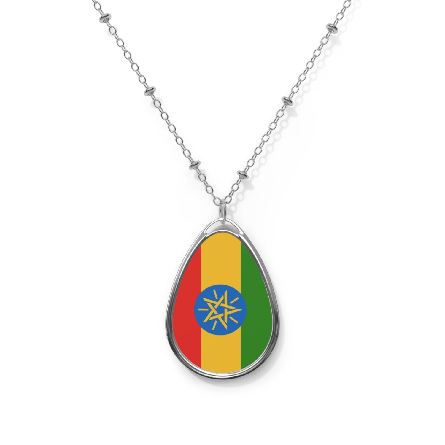 Ethiopia Flag Oval Necklace | Ethiopian Heritage Pendant | Rep Ya Flag