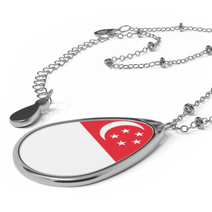 Singapore Flag Oval Necklace | Singaporean Heritage Pendant | Rep Ya Flag