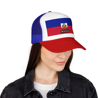 Haiti Flag Foam Trucker Hat | Haitian Pride Snapback Cap | Rep Ya Flag