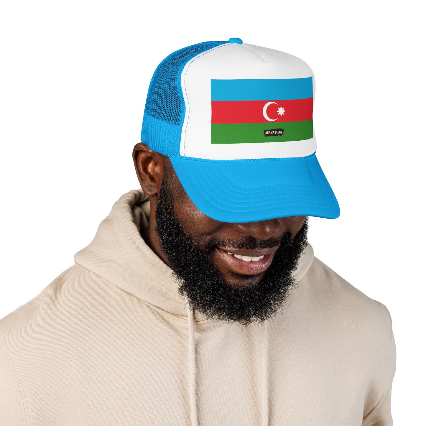 Azerbaijan Flag Foam Trucker Hat | Azerbaijani Pride Snapback Cap | Rep Ya Flag