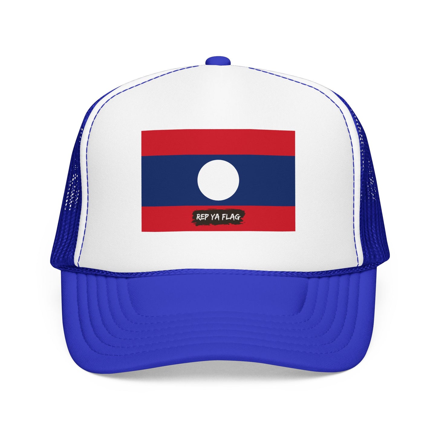 Laos Flag Foam Trucker Hat | Laotian Pride Snapback Cap | Rep Ya Flag