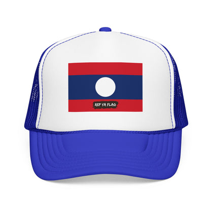 Laos Flag Foam Trucker Hat | Laotian Pride Snapback Cap | Rep Ya Flag
