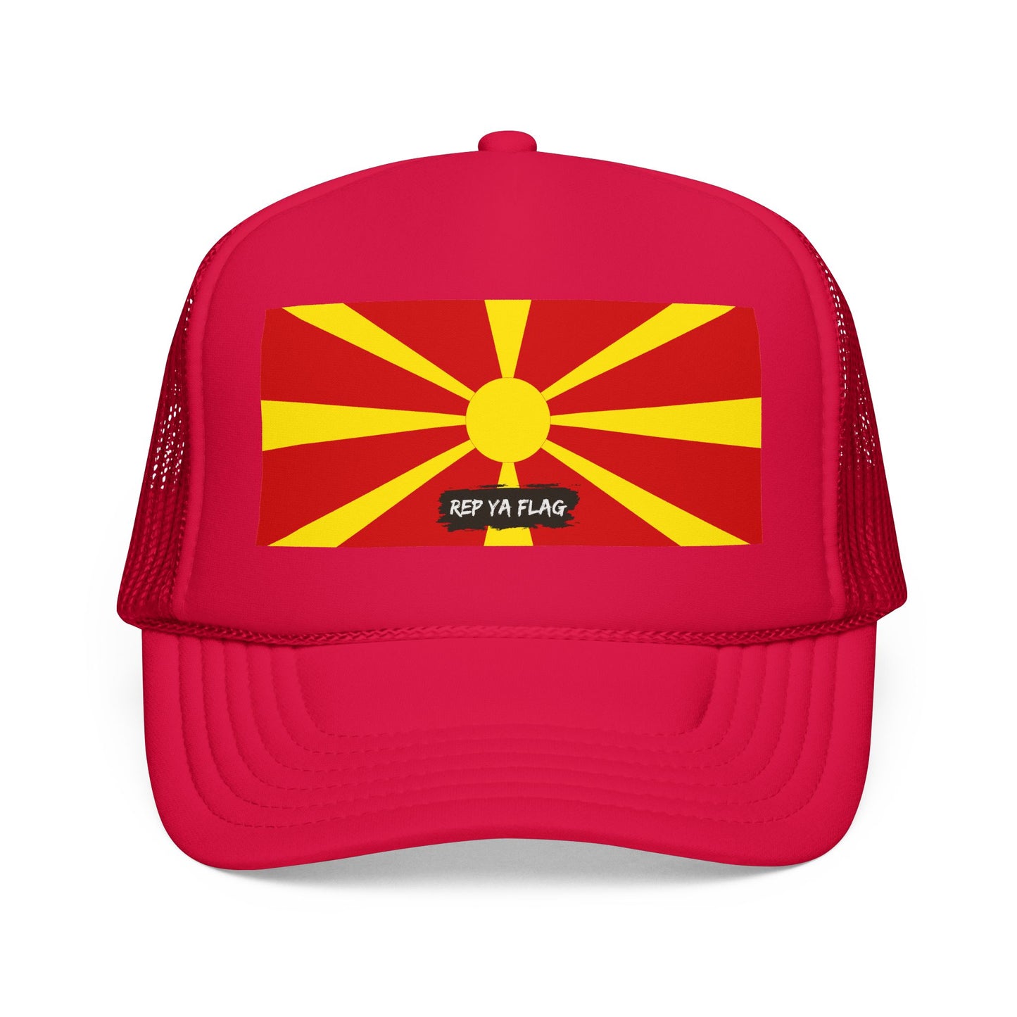 North Macedonia Flag Foam Trucker Hat | Macedonian Pride Snapback Cap | Rep Ya Flag