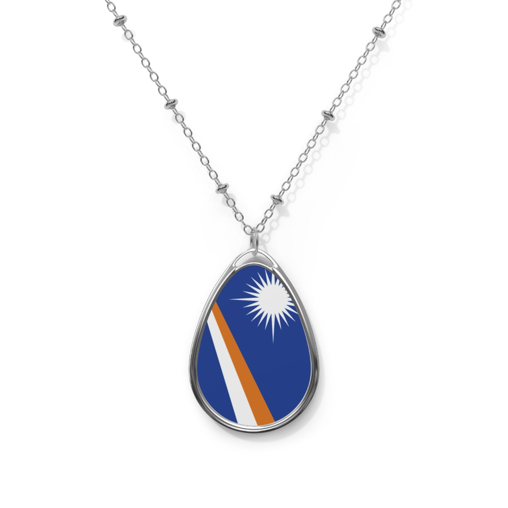 Marshall Islands Flag Oval Necklace | Marshallese Heritage Pendant | Rep Ya Flag