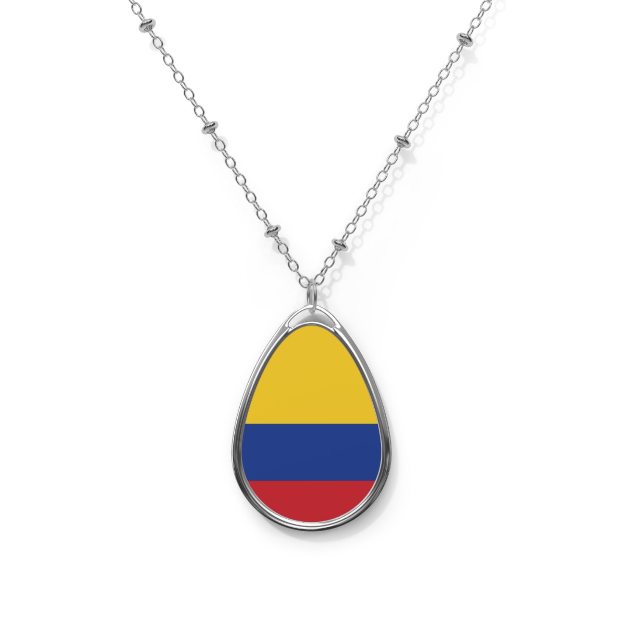 Colombia Flag Oval Necklace | Colombian Heritage Pendant Necklace | Rep Ya Flag