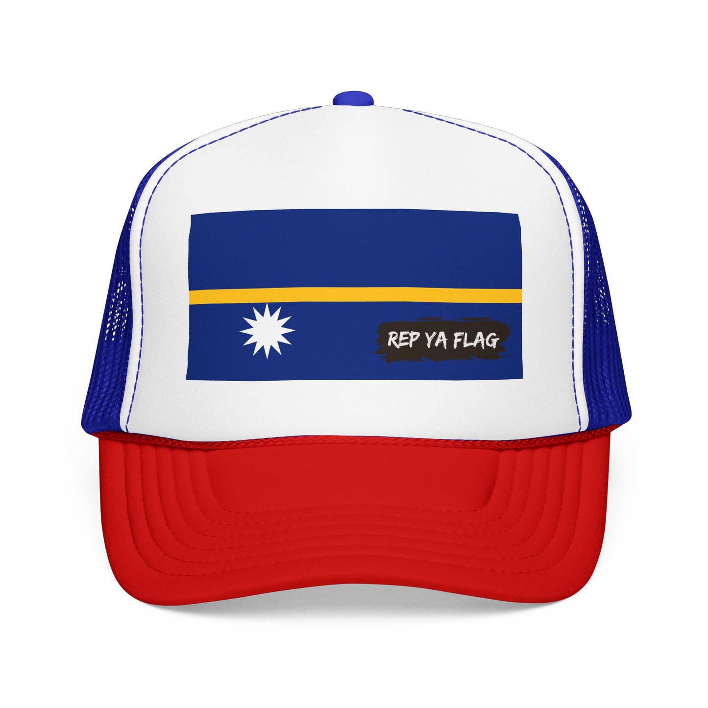 Nauru Flag Foam Trucker Hat | Nauruan Pride Snapback Cap | Rep Ya Flag