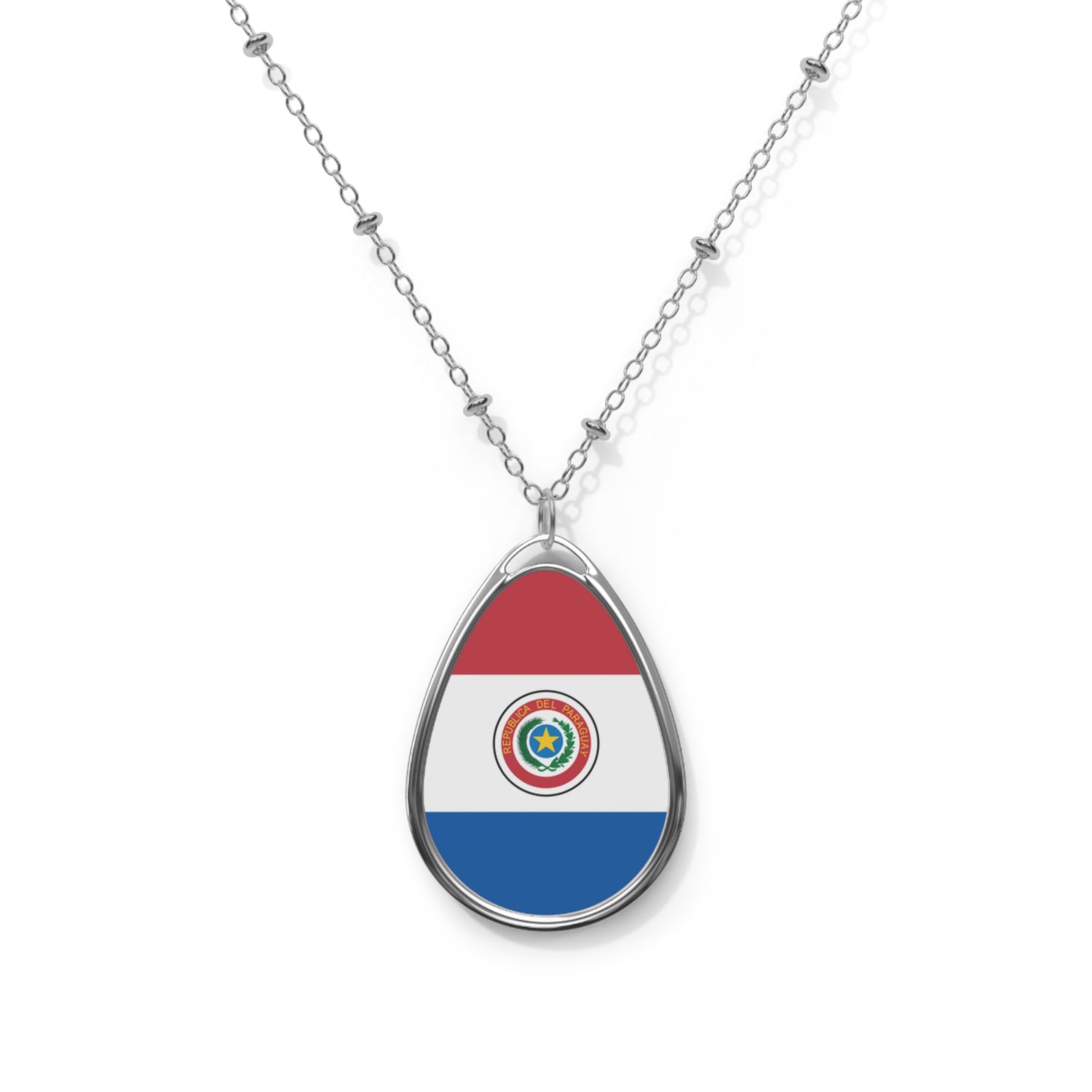 Paraguay Flag Oval Necklace | Paraguayan Heritage Pendant | Rep Ya Flag